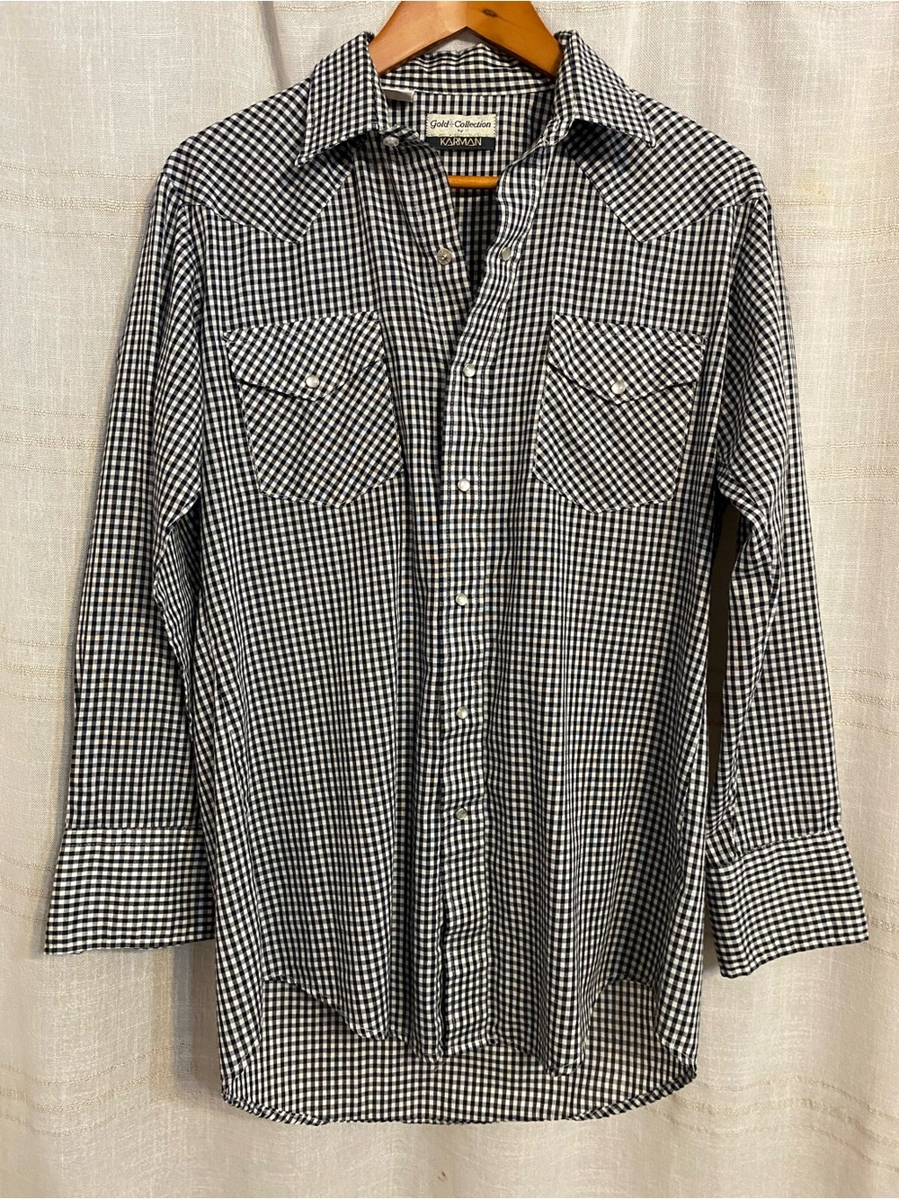 VTG 70s Karman Gold Collection Gingham Pearl Snap Western Shirt 16 33